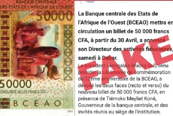 La BCEAO dément une fausse relative à la mise “en circulation d’un billet de 50 000 FCFA“