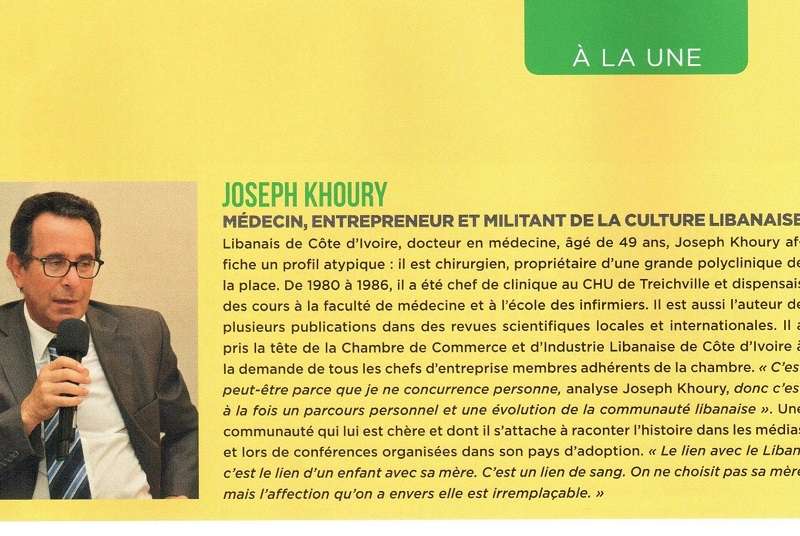 CCILCI : Le magazine « Emergence Afrique » retrace le parcours de DR Joseph Khoury