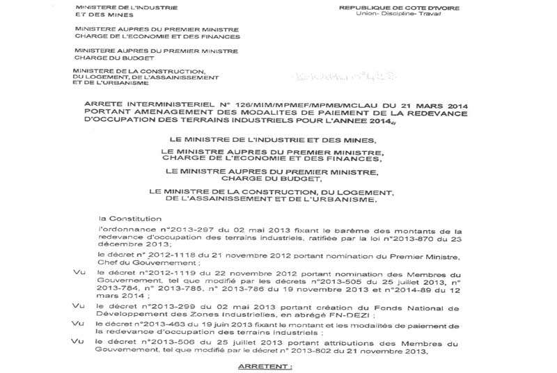 Arrêté interministériel sur la redevance industrielle