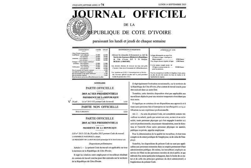 Code du travail Loi N°2015-532