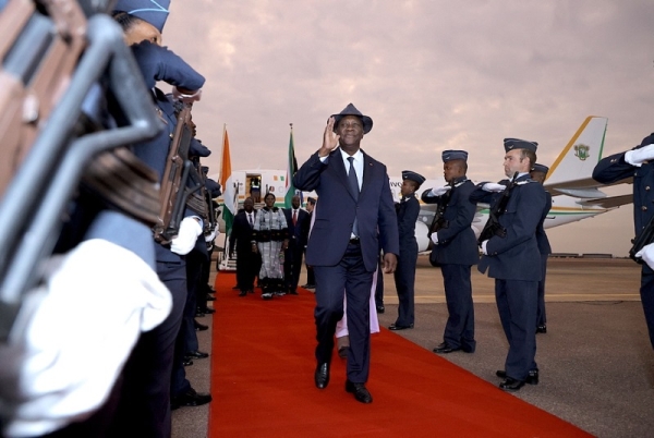 Le président  ivoirien Alassane Ouattara, en visite d&#039;Etat en Afrique du Sud